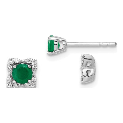14K White Gold 1/10 ct tw 4mm Round Emerald & Diamond Jacket Stud Earrings