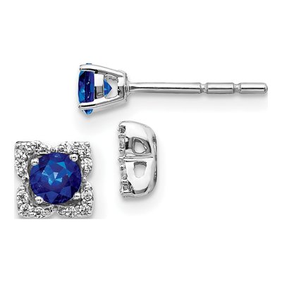 14K White Gold 1/10 ct tw 4mm Round Sapphire & Diamond Jacket Stud Earrings