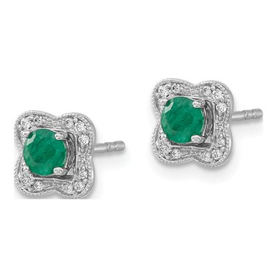 14K White Gold 1/15 ct tw 4mm Round Emerald & Diamond Jacket Stud Earrings – view 2