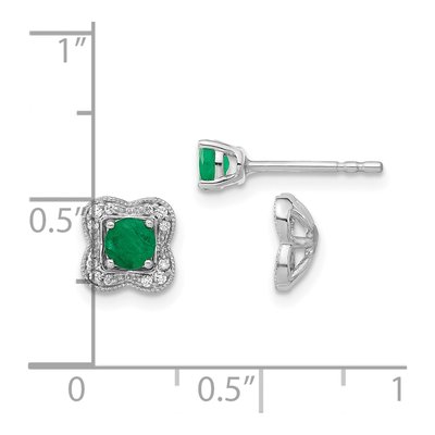 14K White Gold 1/15 ct tw 4mm Round Emerald & Diamond Jacket Stud Earrings – view 4
