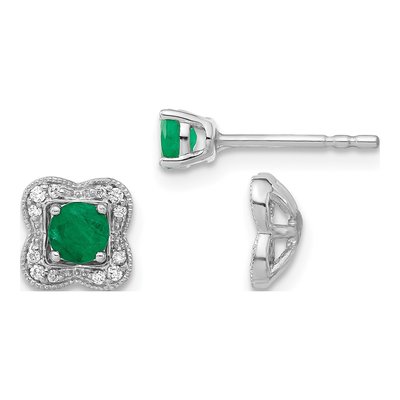 14K White Gold 1/15 ct tw 4mm Round Emerald & Diamond Jacket Stud Earrings