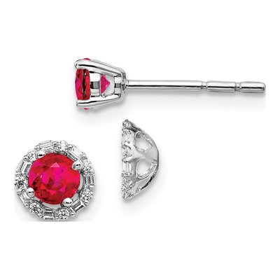 14K White Gold 1/8 ct tw 4mm Round Ruby & Diamond Halo Jacket Stud Earrings