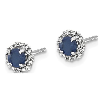 14K White Gold 1/8 ct tw 4mm Round Sapphire & Diamond Halo Stud Earrings – view 2