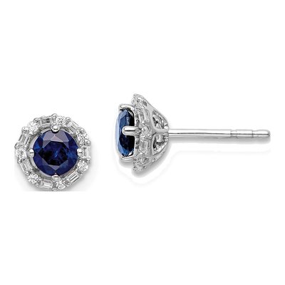 14K White Gold 1/8 ct tw 4mm Round Sapphire & Diamond Halo Stud Earrings – view 5