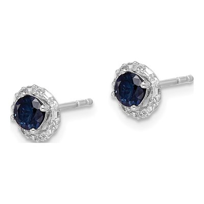 14K White Gold 1/8 ct tw 4mm Round Sapphire & Diamond Halo Stud Earrings – view 6