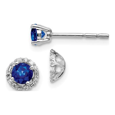 14K White Gold 1/8 ct tw 4mm Round Sapphire & Diamond Halo Stud Earrings