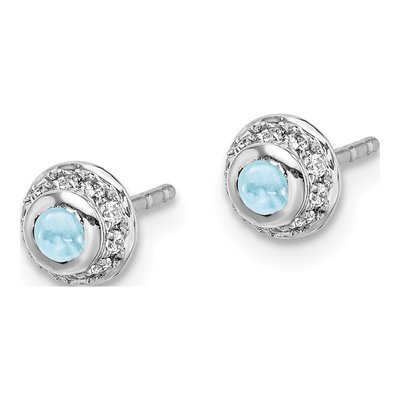 14K White Gold 1/10 ct tw 2.5mm Round Aquamarine & Diamond Halo Stud Earrings – view 3