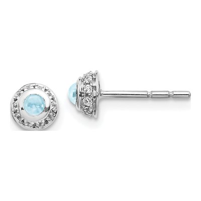 14K White Gold 1/10 ct tw 2.5mm Round Aquamarine & Diamond Halo Stud Earrings