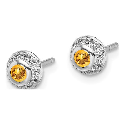 14K White Gold 1/15 ct tw 1.7mm Round Citrine & Diamond Button Stud Earrings – view 2