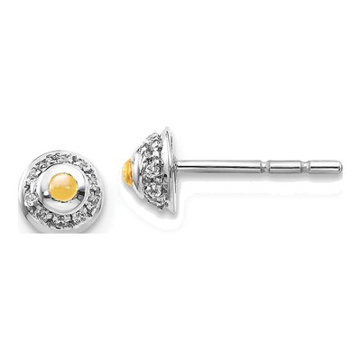 14K White Gold 1/15 ct tw 1.7mm Round Citrine & Diamond Button Stud Earrings