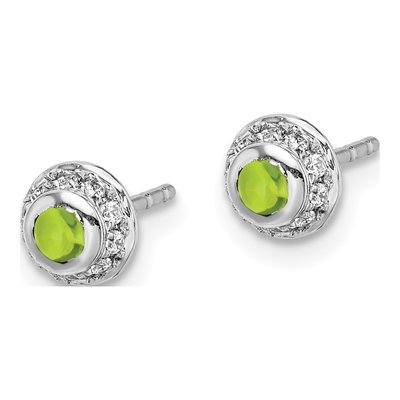 14K White Gold 1/15 ct tw 1.7mm Round Peridot & Diamond Button Stud Earrings – view 2