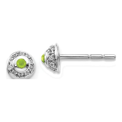 14K White Gold 1/15 ct tw 1.7mm Round Peridot & Diamond Button Stud Earrings