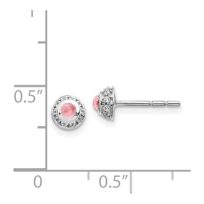 14K White Gold 1/10 ct tw 2.5mm Round Pink Tourmaline & Diamond Cabochon Stud Earrings – view 4