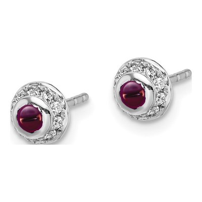 14K White Gold 1/15 ct tw 1.7mm Round Rhodolite Garnet & Diamond Button Stud Earrings – view 2
