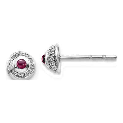 14K White Gold 1/15 ct tw 1.7mm Round Rhodolite Garnet & Diamond Button Stud Earrings