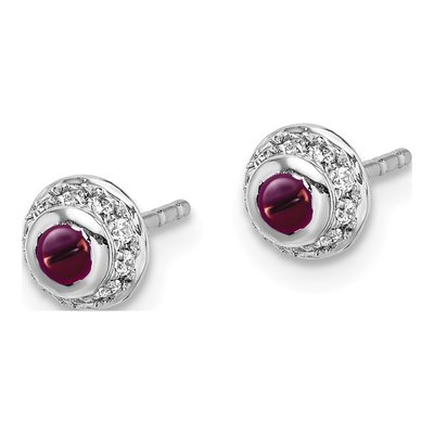 14K White Gold 1/10 ct tw 2.5mm Round Rhodolite Garnet & Diamond Cabochon Stud Earrings – view 3