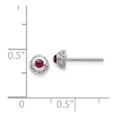 14K White Gold 1/10 ct tw 2.5mm Round Rhodolite Garnet & Diamond Cabochon Stud Earrings – view 5