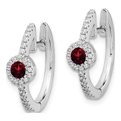 14K White Gold 1/5 ct tw 16mm Garnet & Diamond Huggie Hoop Earrings – view 2