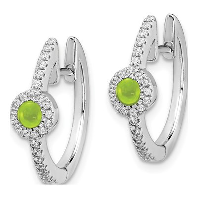14K White Gold 1/5 ct tw 16mm Peridot & Diamond Huggie Hoop Earrings – view 2
