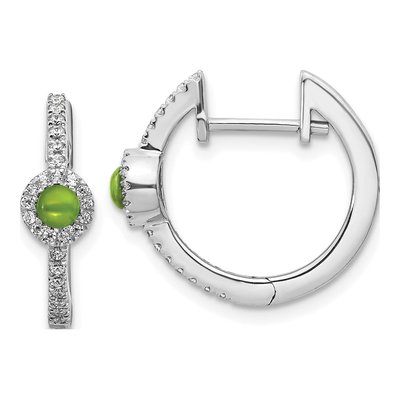 14K White Gold 1/5 ct tw 16mm Peridot & Diamond Huggie Hoop Earrings