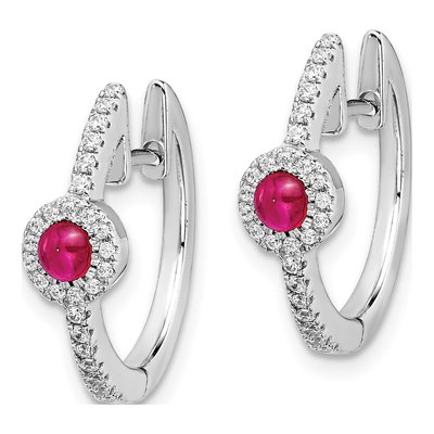 14K White Gold 1/5 ct tw 16mm Ruby & Diamond Huggie Hoop Earrings – view 3