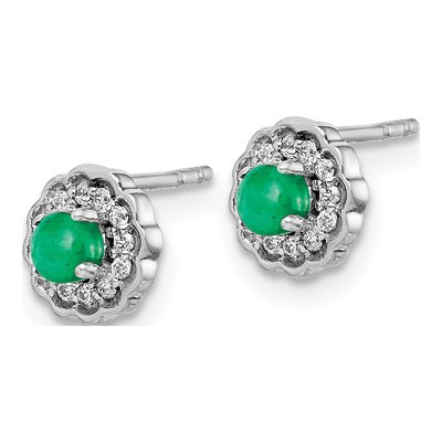 14K White Gold 1/10 ct tw 3mm Round Emerald & Diamond Halo Stud Earrings – view 2