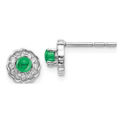 14K White Gold 1/10 ct tw 3mm Round Emerald & Diamond Halo Stud Earrings