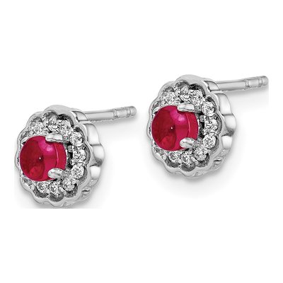 14K White Gold 1/10 ct tw 3mm Round Ruby & Diamond Halo Stud Earrings – view 3