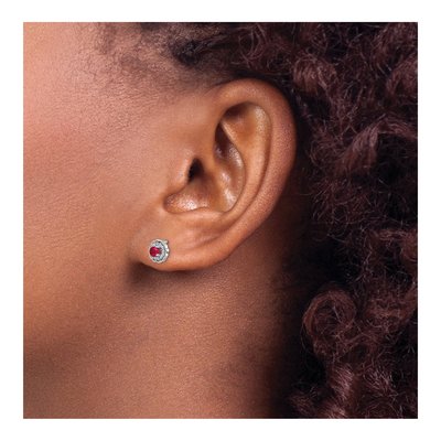 14K White Gold 1/10 ct tw 3mm Round Ruby & Diamond Halo Stud Earrings – view 4