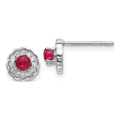 14K White Gold 1/10 ct tw 3mm Round Ruby & Diamond Halo Stud Earrings