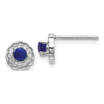 14K White Gold 1/10 ct tw 3mm Round Sapphire & Diamond Halo Stud Earrings