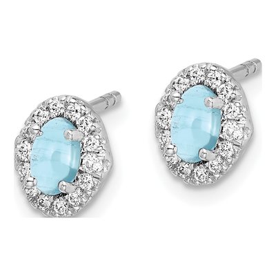 14K White Gold 0.16 ct tw Oval Aquamarine & Diamond Halo Stud Earrings – view 3