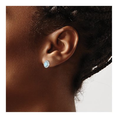 14K White Gold 0.16 ct tw Oval Aquamarine & Diamond Halo Stud Earrings – view 4
