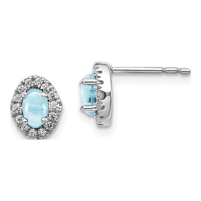 14K White Gold 0.16 ct tw Oval Aquamarine & Diamond Halo Stud Earrings