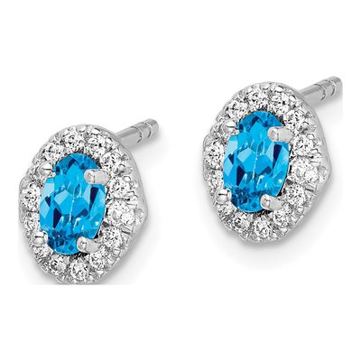 14K White Gold 0.16 ct tw Oval Swiss Blue Topaz & Diamond Halo Stud Earrings – view 2