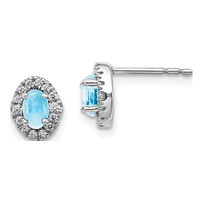 14K White Gold 0.16 ct tw Oval Swiss Blue Topaz & Diamond Halo Stud Earrings