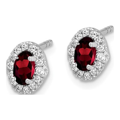 14K White Gold 0.16 ct tw Oval Garnet & Diamond Halo Stud Earrings – view 2