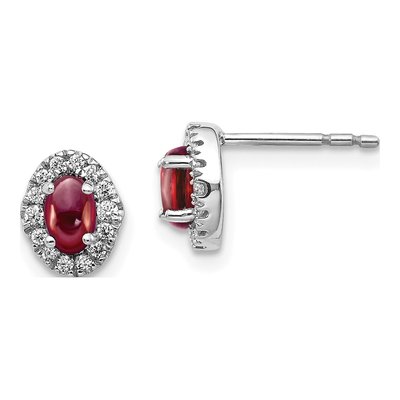 14K White Gold 0.16 ct tw Oval Garnet & Diamond Halo Stud Earrings