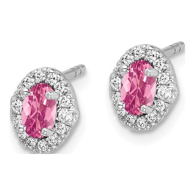14K White Gold 0.16 ct tw Oval Pink Tourmaline & Diamond Halo Stud Earrings – view 2