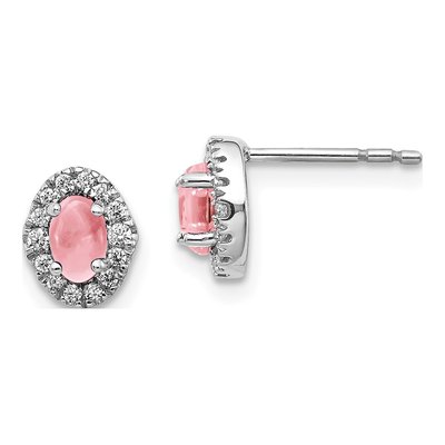 14K White Gold 0.16 ct tw Oval Pink Tourmaline & Diamond Halo Stud Earrings