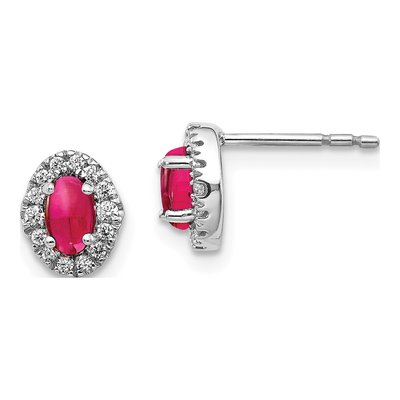 14K White Gold 0.16 ct tw Oval Ruby & Diamond Halo Stud Earrings