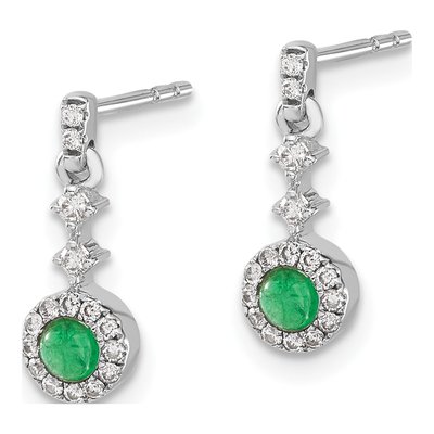 14K White Gold 1/7 ct tw Emerald & Diamond Halo Dangle Earrings – view 3