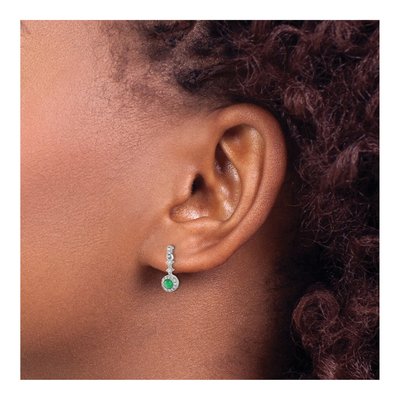 14K White Gold 1/7 ct tw Emerald & Diamond Halo Dangle Earrings – view 4