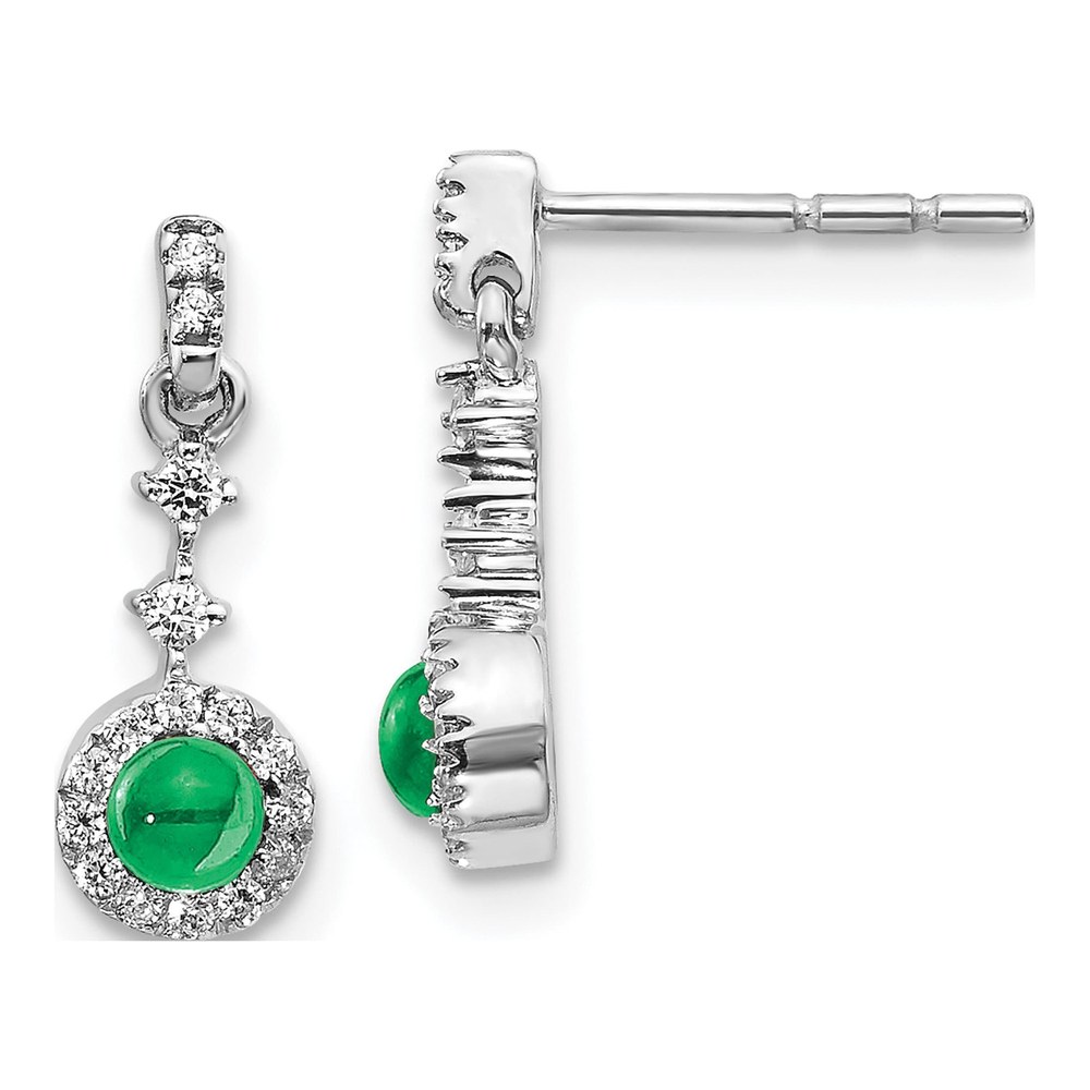 14K White Gold 1/7 ct tw Emerald & Diamond Halo Dangle Earrings