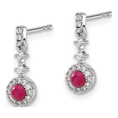 14K White Gold 1/7 ct tw Ruby & Diamond Halo Dangle Earrings – view 2