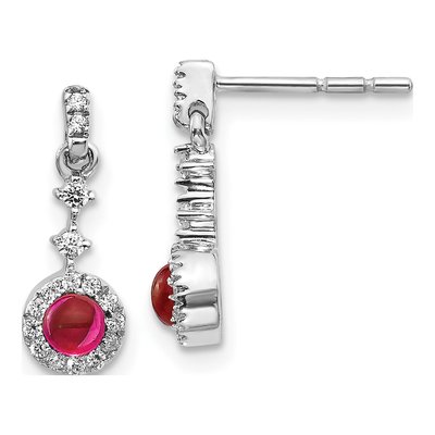 14K White Gold 1/7 ct tw Ruby & Diamond Halo Dangle Earrings