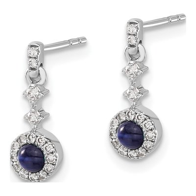 14K White Gold 1/7 ct tw Sapphire & Diamond Halo Dangle Earrings – view 2