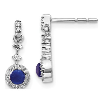 14K White Gold 1/7 ct tw Sapphire & Diamond Halo Dangle Earrings