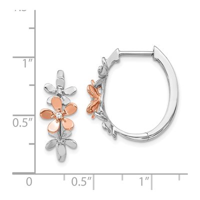 14K Two-Tone Gold 1/20 ct tw 21mm Diamond Flower Huggie Hoop Earrings – view 4