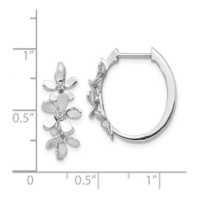 14K White Gold 1/20 ct tw 21mm Diamond Flower Huggie Hoop Earrings – view 2